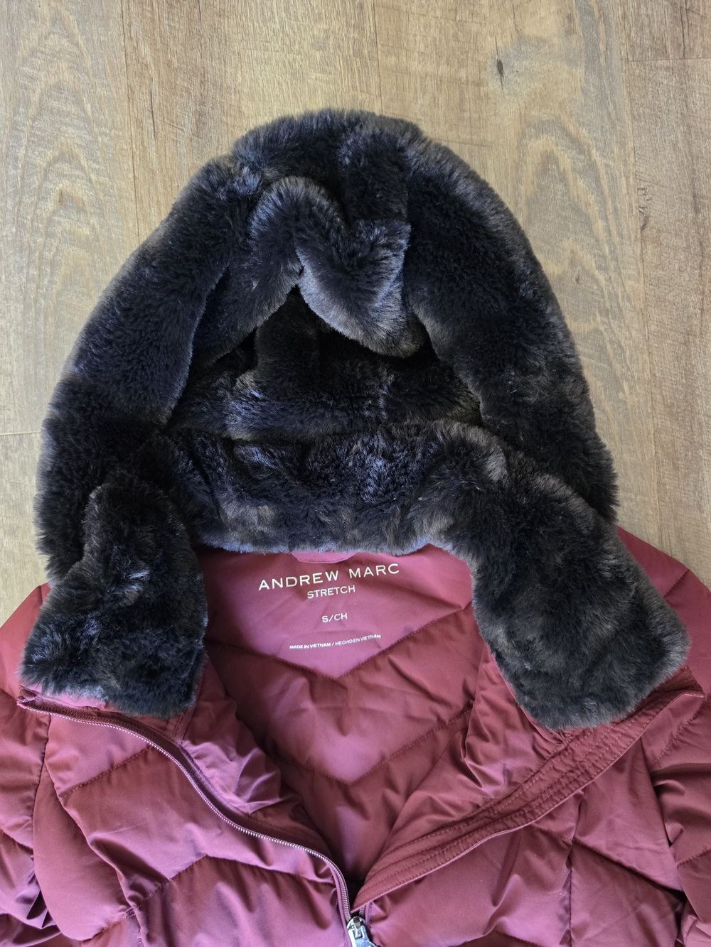 Andrew Marc Kids' Burgundy Puffer Jacket with Faux Fur Hood